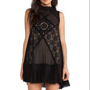 FREE PEOPLE Blk Lace Inset Dress